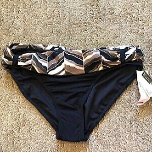 NEW NWT LEILANI Black Brown White Printed Belted Ruched Bikini Swim BOTTOM 10